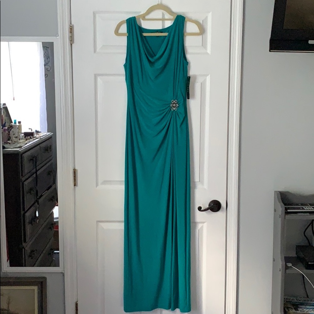 NWT teal Ralph Lauren evening gown. Size 10